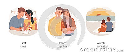 Teenage dating isolated cartoon vector illustration set. Vector Illustration