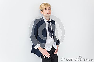 Teenage depression and puberty concept - Sad teenager portrait close up on white background. Stock Photo