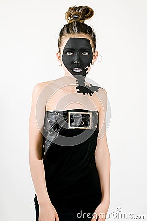 Teenage fashion girl painted black face Stock Photo