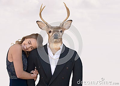 Teenage girl with buck in tuxedo Stock Photo