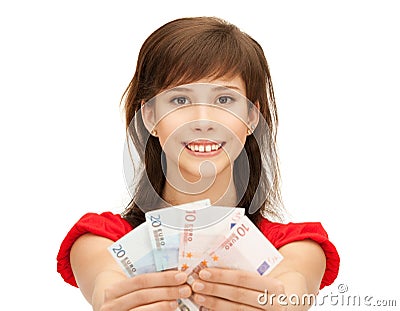 Teenage girl with euro cash money Stock Photo