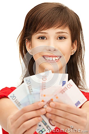 Teenage girl with euro cash money Stock Photo