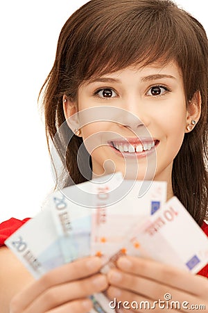 Teenage girl with euro cash money Stock Photo