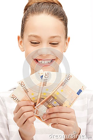 Teenage girl with euro cash money Stock Photo