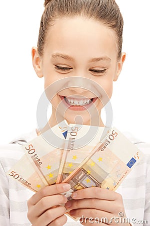 Teenage girl with euro cash money Stock Photo