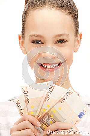 Teenage girl with euro cash money Stock Photo