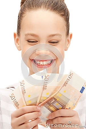 Teenage girl with euro cash money Stock Photo