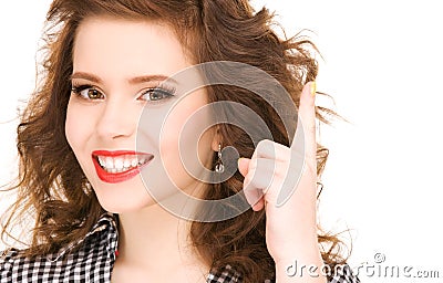 Teenage girl with her finger up Stock Photo