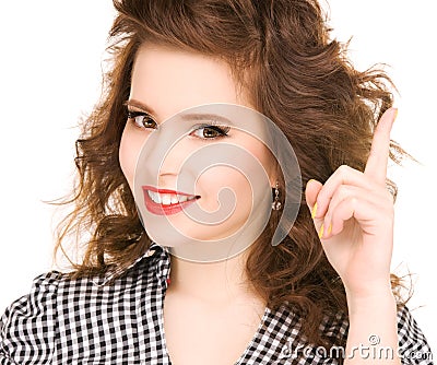 Teenage girl with her finger up Stock Photo