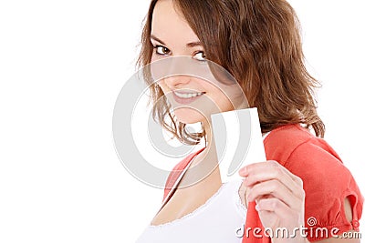 Teenage girl holding blank calling card Stock Photo