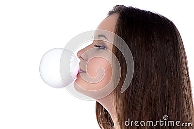 Teenage girl inflating the bubble Stock Photo