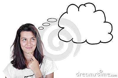 Teenage girl looking at thought bubble Stock Photo