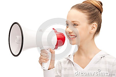 Teenage girl with megaphone Stock Photo