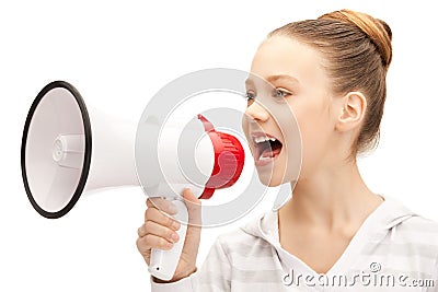 Teenage girl with megaphone Stock Photo