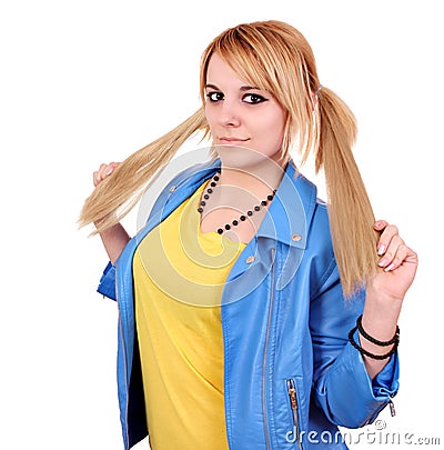 Teenage girl with pigtail portrait Stock Photo