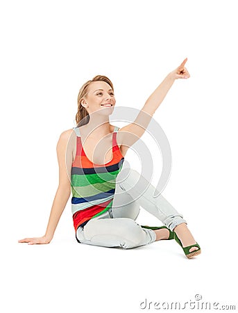 Teenage girl pointing her finger Stock Photo