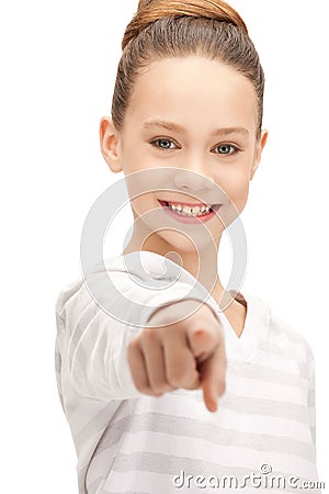 Teenage girl pointing her finger Stock Photo