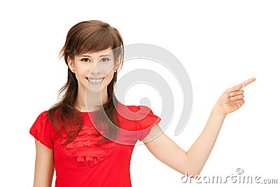 Teenage girl pointing her finger Stock Photo