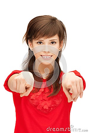Teenage girl pointing her finger Stock Photo