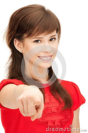 Teenage girl pointing her finger Stock Photo