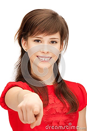 Teenage girl pointing her finger Stock Photo