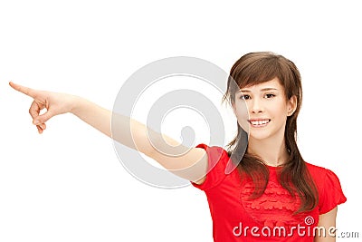 Teenage girl pointing her finger Stock Photo