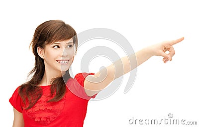 Teenage girl pointing her finger Stock Photo