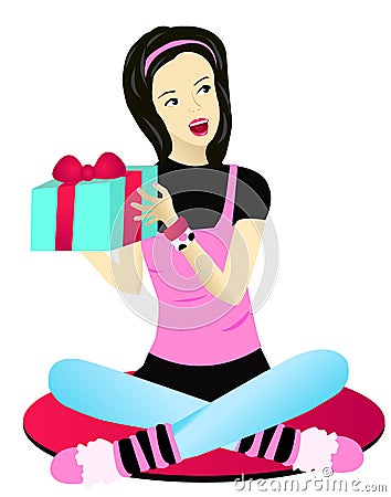 Teenage girl receiving present, Vector Vector Illustration