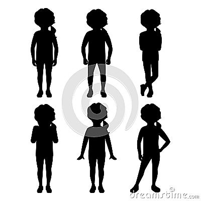 Teenage girl silhouette set Vector Illustration