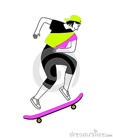 Teenage girl on skateboard Vector Illustration