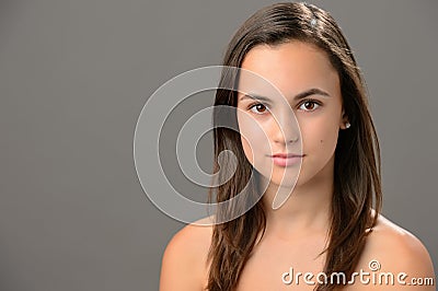Teenage girl skin beauty portrait natural brunette Stock Photo