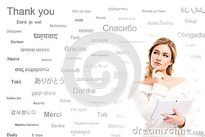 Teenage girl study different world languages Stock Photo