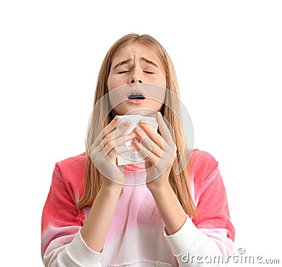 Teenage girl suffering from cough Stock Photo