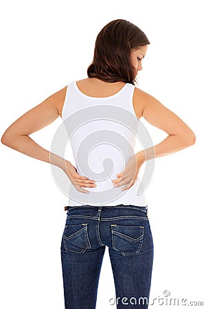 Teenage girl suffers from muscle tension Stock Photo