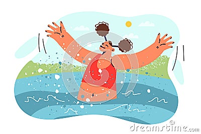 Teenage girl swims in pool in hot weather spending summer holidays in aqua park or tourist resort Vector Illustration