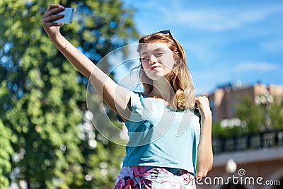 Teenage girl taking selfie Stock Photo