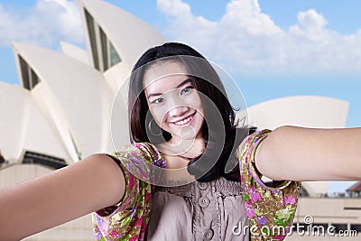 Teenage girl tourist at Opera House Editorial Stock Photo