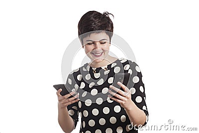 Teenage girl using two smartphones Stock Photo