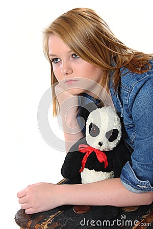 Teenage girl worried about leaving home Stock Photo