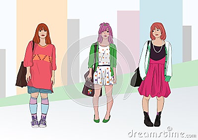 Teenage girls Vector Illustration