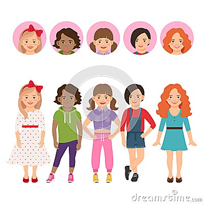 Teenage girls with avatar icons set Vector Illustration