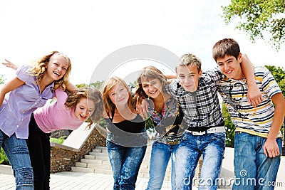 Teenage girls and guys Stock Photo