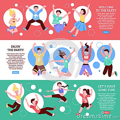 Teenage Party People Banners Vector Illustration