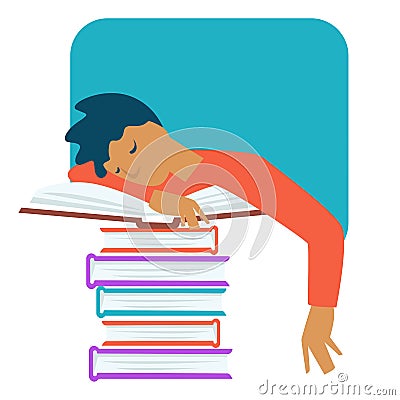 Teenage problem stress and overworking studying all night Vector Illustration
