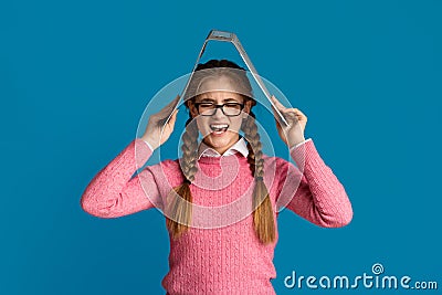 Teenage problems concept. Girl screaming, empty space Stock Photo