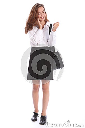 Teenage student school girl talking mobile phone Stock Photo