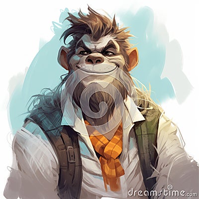 Teenage Yeti Sketch With Monkey Character In Ross Tran Style Stock Photo