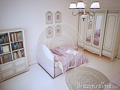 Teenager bedroom with bookcase Stock Photo