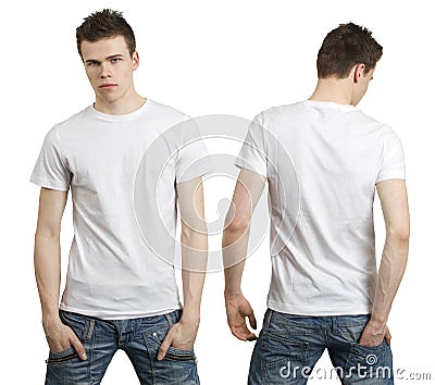 Teenager with blank white shirt Stock Photo