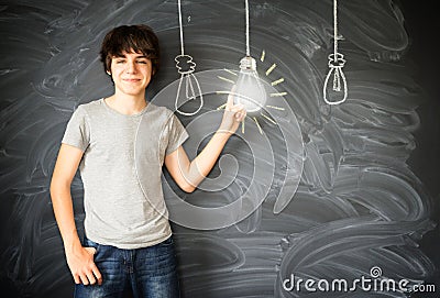 Teenager boy getting an idea Stock Photo